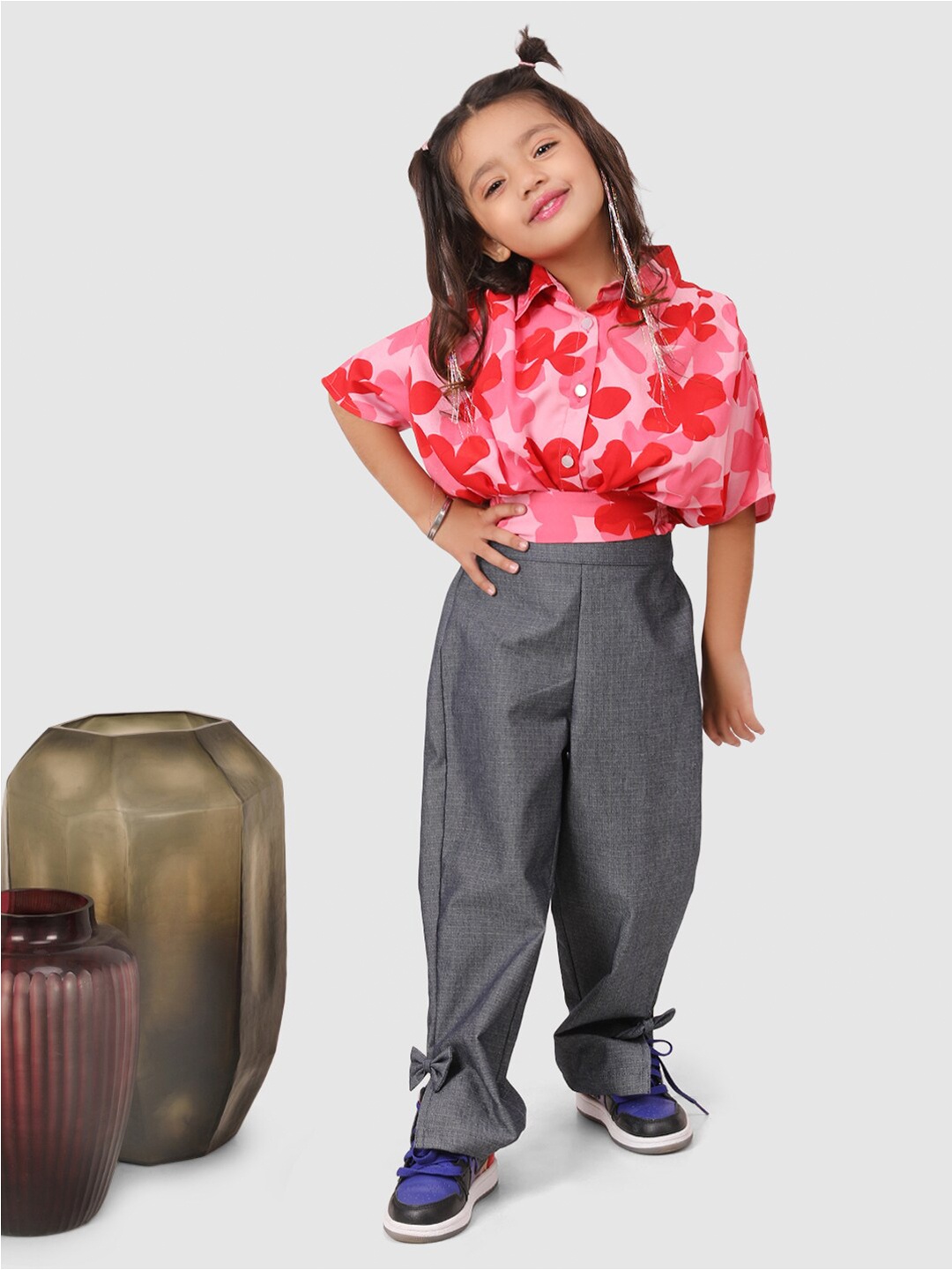 

Jelly Jones Girls Printed Top With Palazzos, Pink