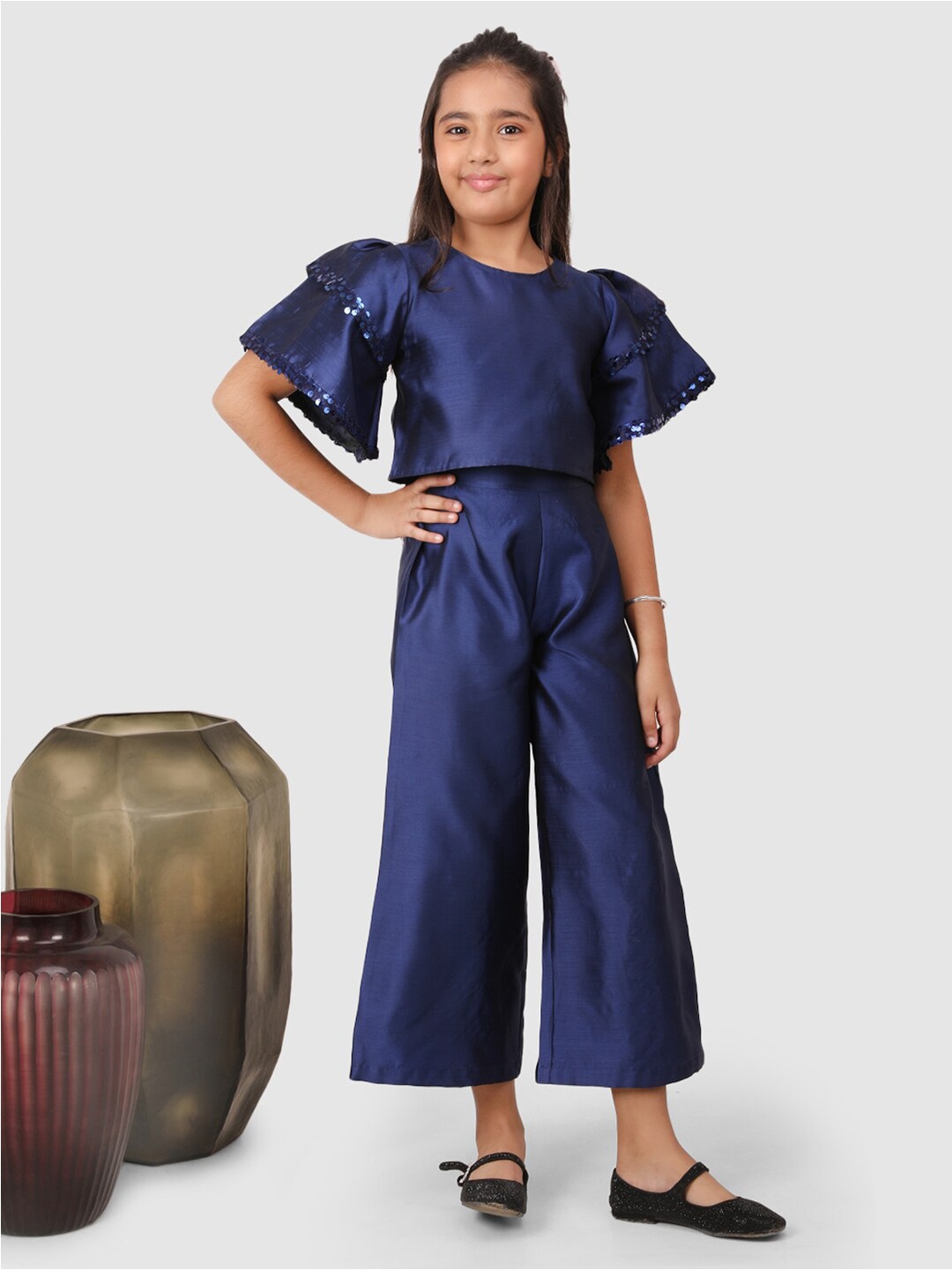 

Jelly Jones Girls Crop Top with Palazzos, Navy blue