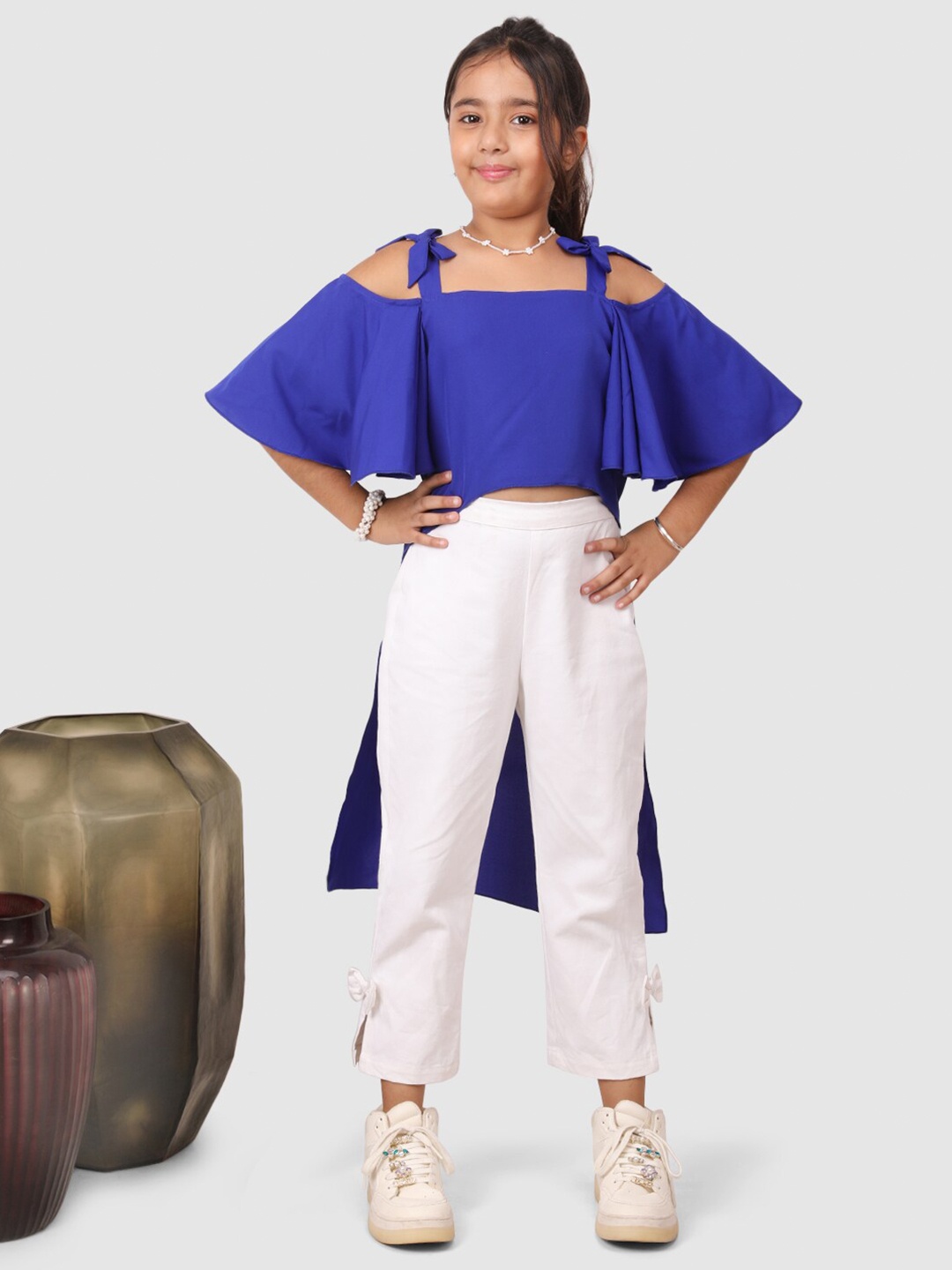 

Jelly Jones Girls Cold Shoulder Top with Trousers, Blue