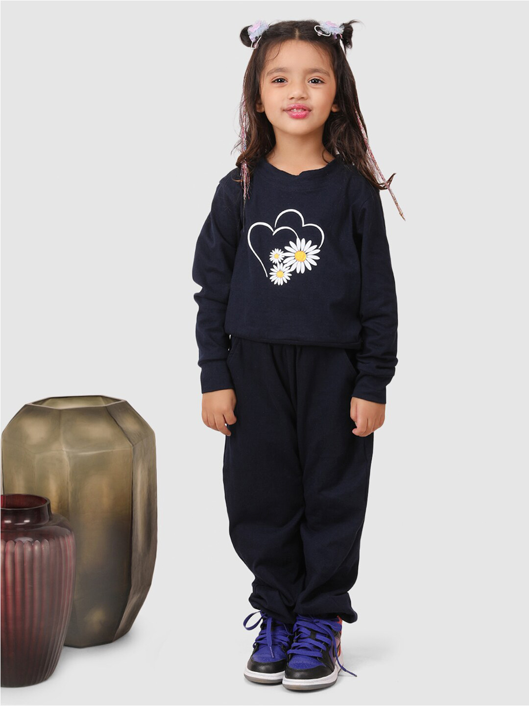 

Jelly Jones Girls Printed Cotton Sweatshirt with Trousers, Navy blue
