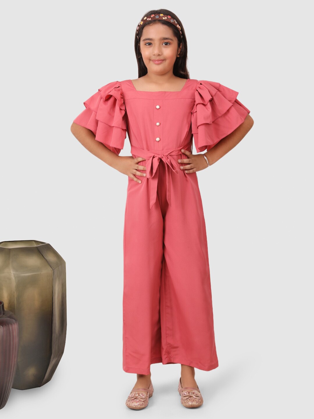 

Jelly Jones Girls Flutter Sleeve Modal Basic Jumpsuit, Pink