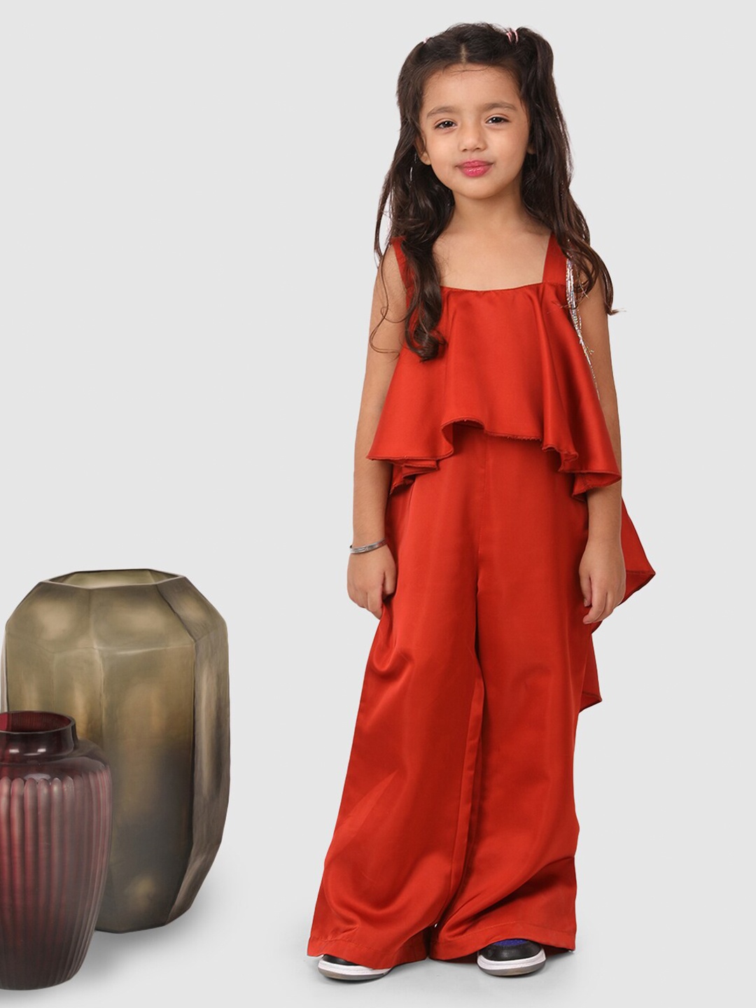 Jelly Jones Girls Sleveless Modal Basic Jumpsuit, Red