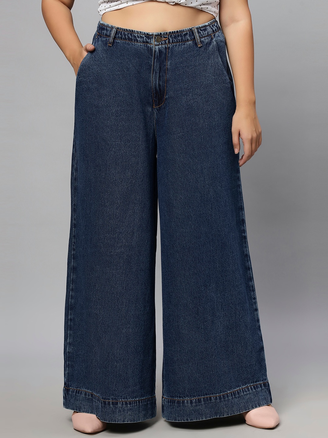 

Turning Blue Women Plus Size Extra Wide Folded Hem Jeans