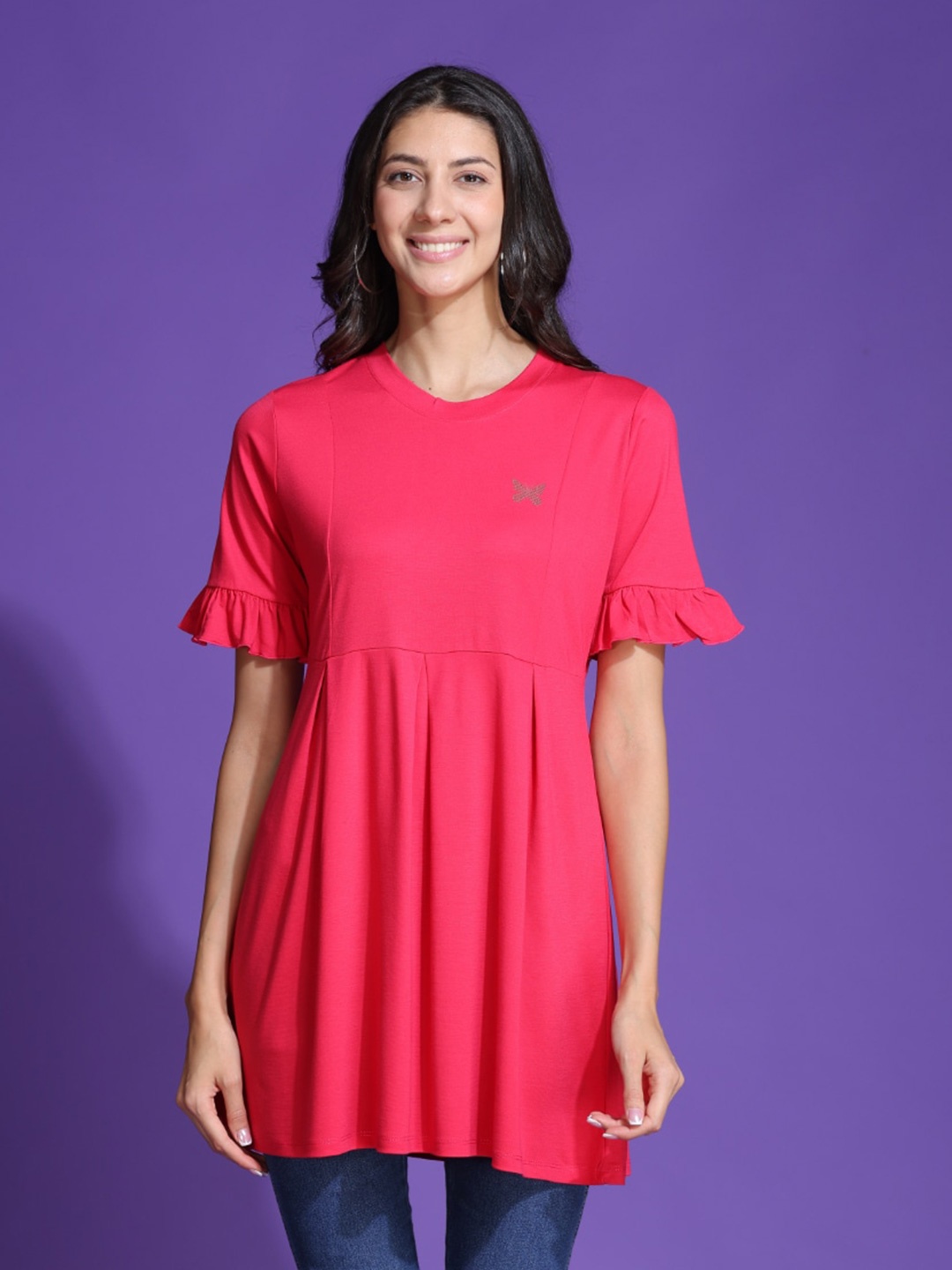 

TITTLI Round Neck Short Sleeves Tunic, Red