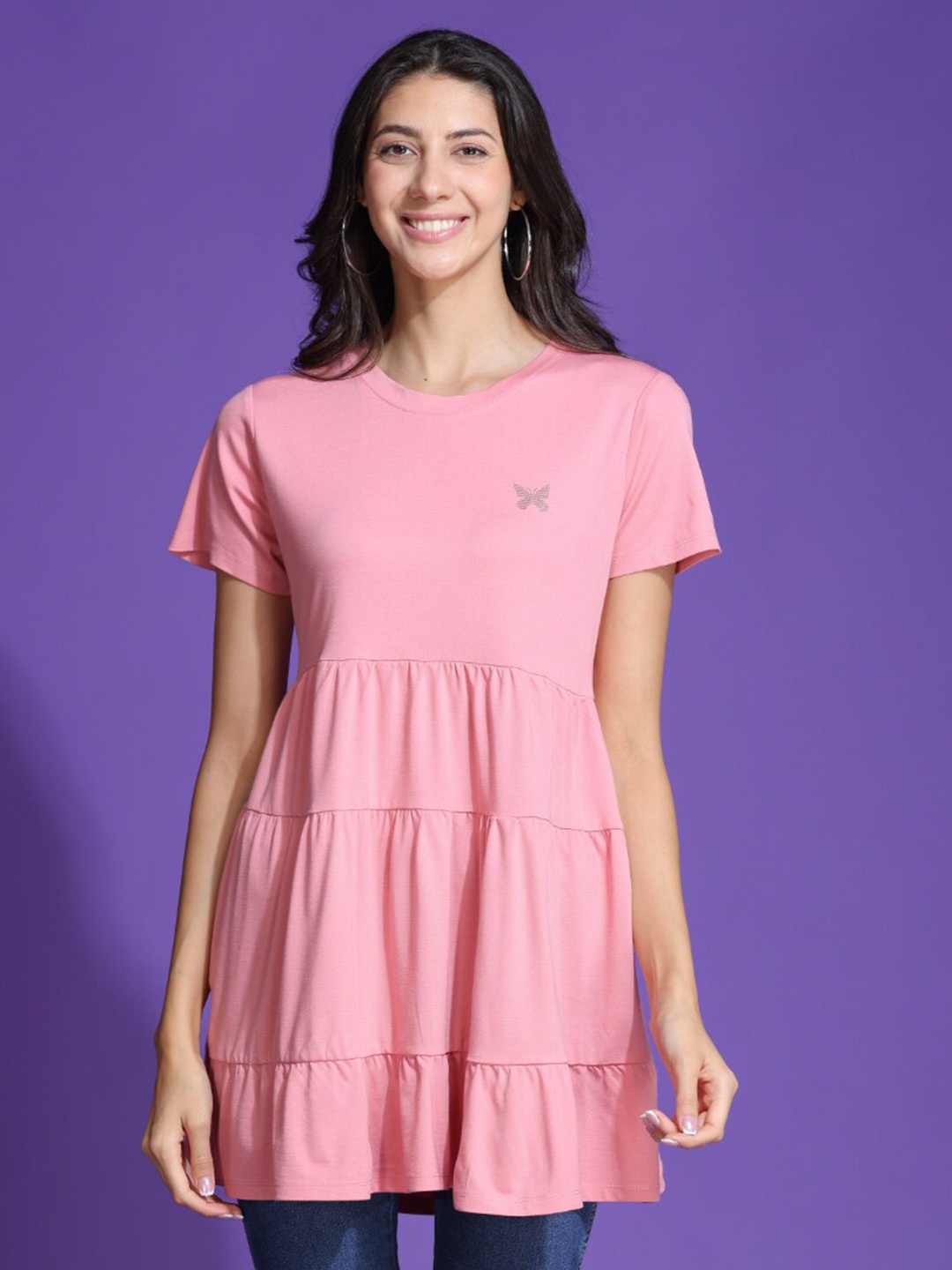 

TITTLI Round Neck Short Sleeves Tunic, Peach