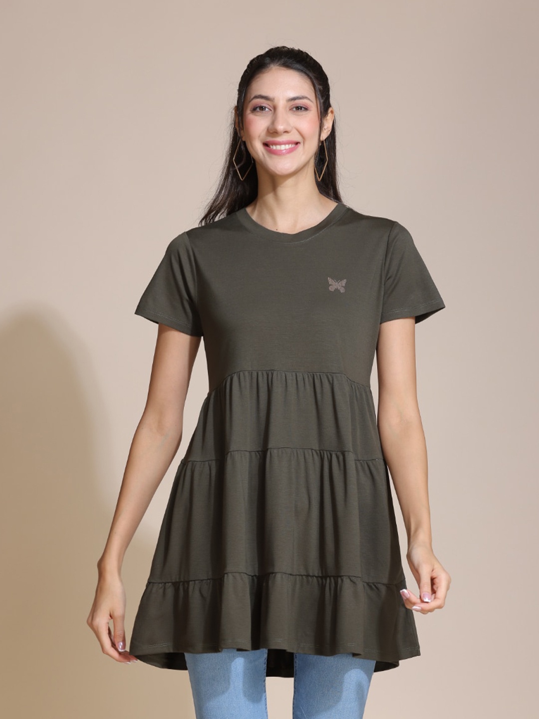 

TITTLI Round Neck Short Sleeves Tunic, Green