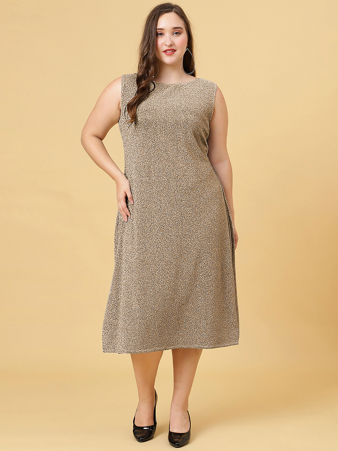 

Curvy Lane Plus Size Sleeveless Blingy A-Line Midi Dress, Brown