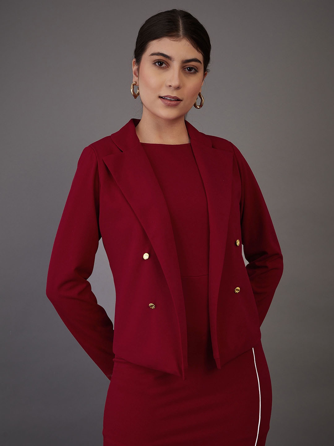

SASSAFRAS worklyf Red Notched Lapel Collar Single Breasted Formal Blazer