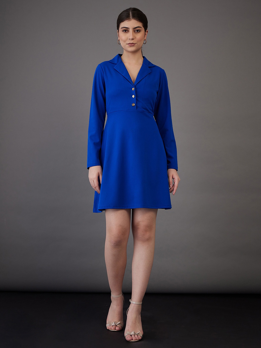 

SASSAFRAS worklyf Notched Collar A-Line Formal Dress, Blue