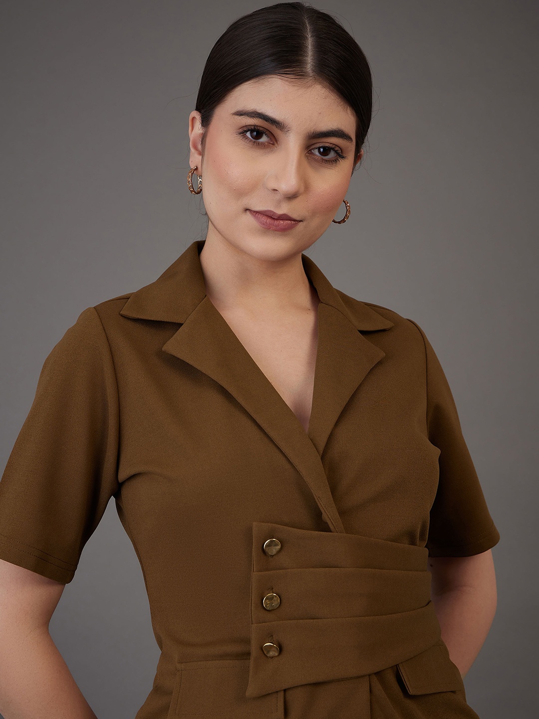 

SASSAFRAS worklyf Notched Laple Collar Top Woth Midi Skirt, Brown