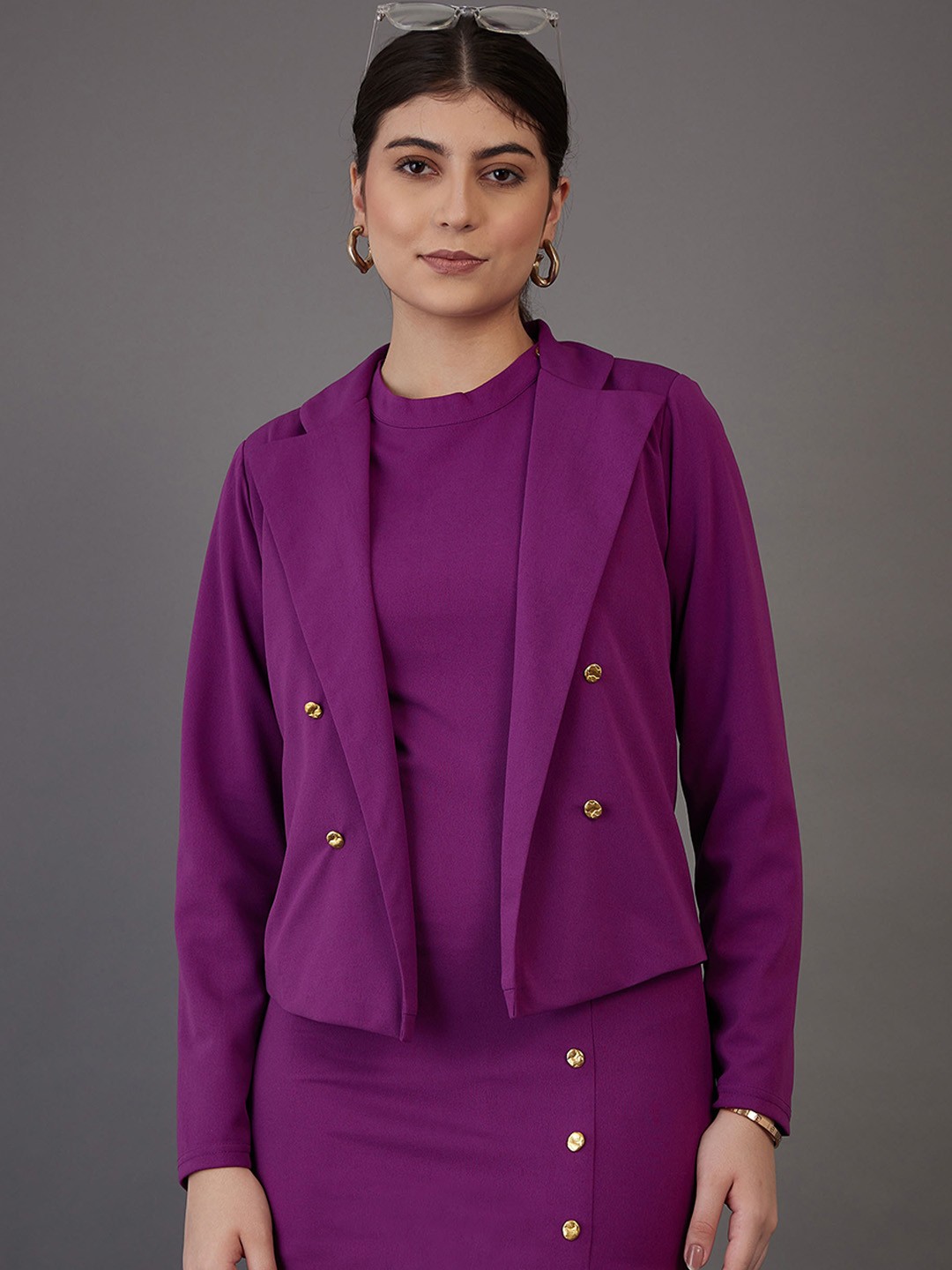 

SASSAFRAS worklyf Notch Collar Single-Breasted Blazer, Purple