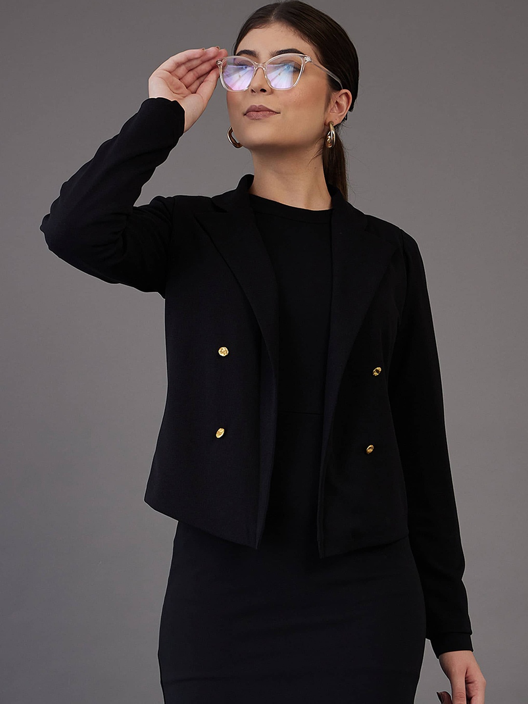 

SASSAFRAS worklyf Notched Lapel Collar Single Breasted Blazers, Black