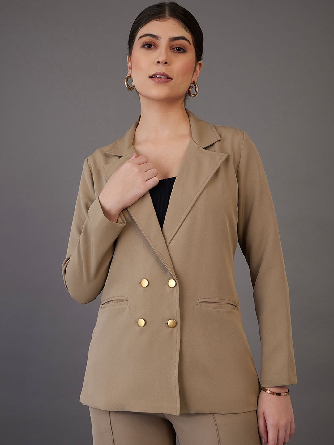 

SASSAFRAS worklyf Notch Collar Single-Breasted Blazer, Beige