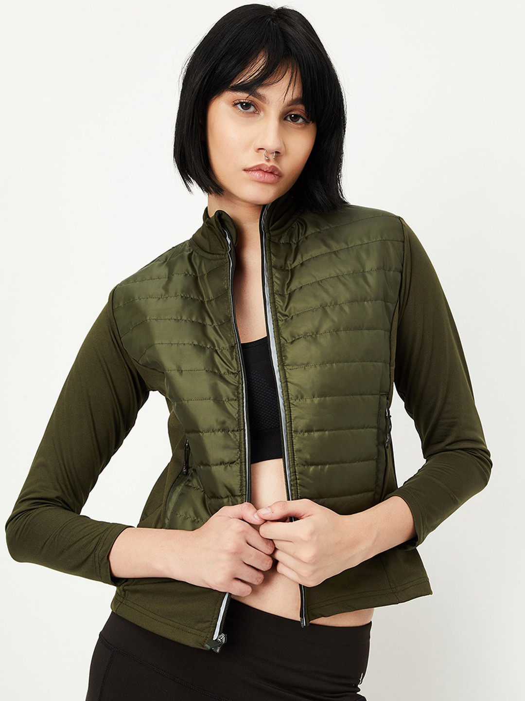 

max Mock Collar Pure Cotton Padded Jacket, Green