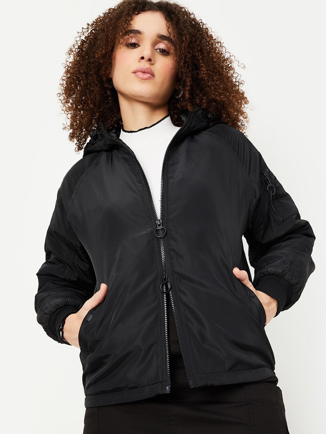 

max Hooded Bomber Jacket, Black