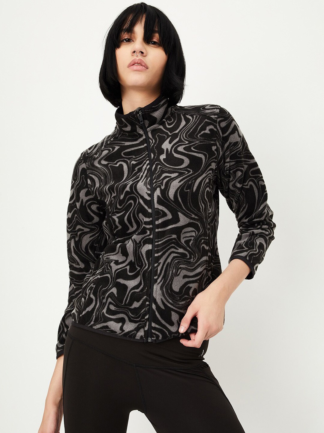 

max Abstract Printed Bomber Jacket, Grey