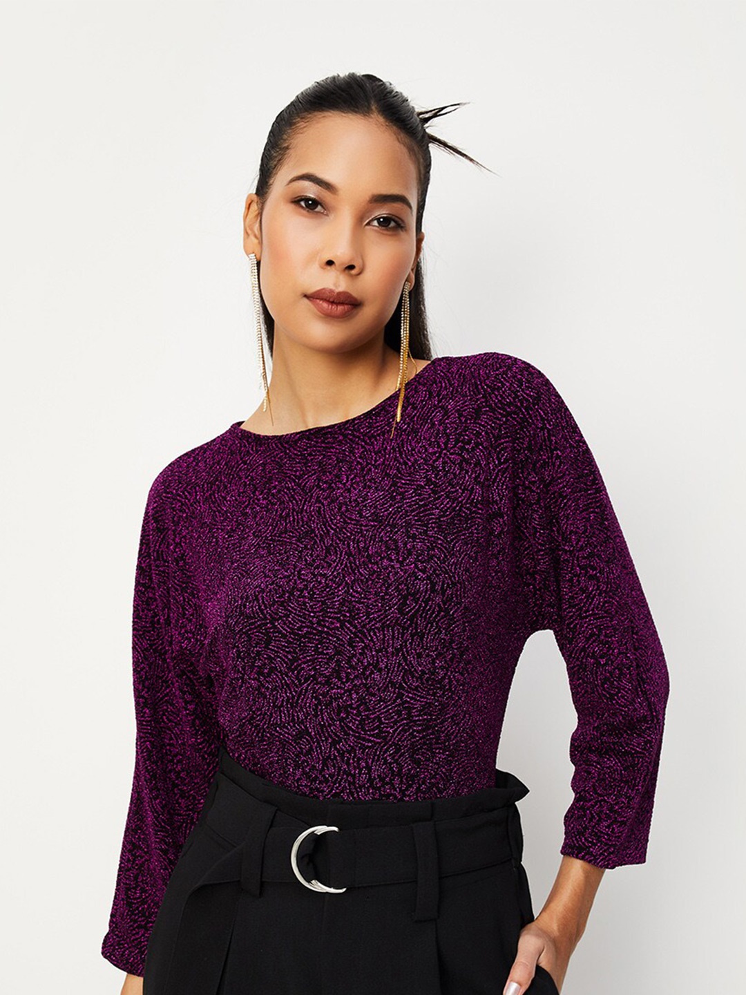 

max Embellished Round Neck Top, Purple