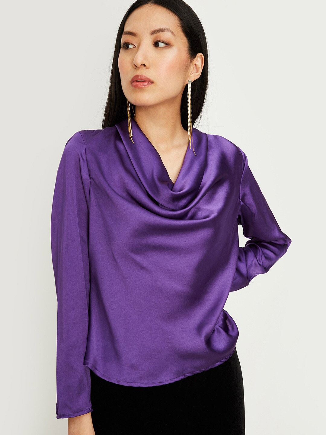 

max Cowl Neck Long Sleeves Top, Purple