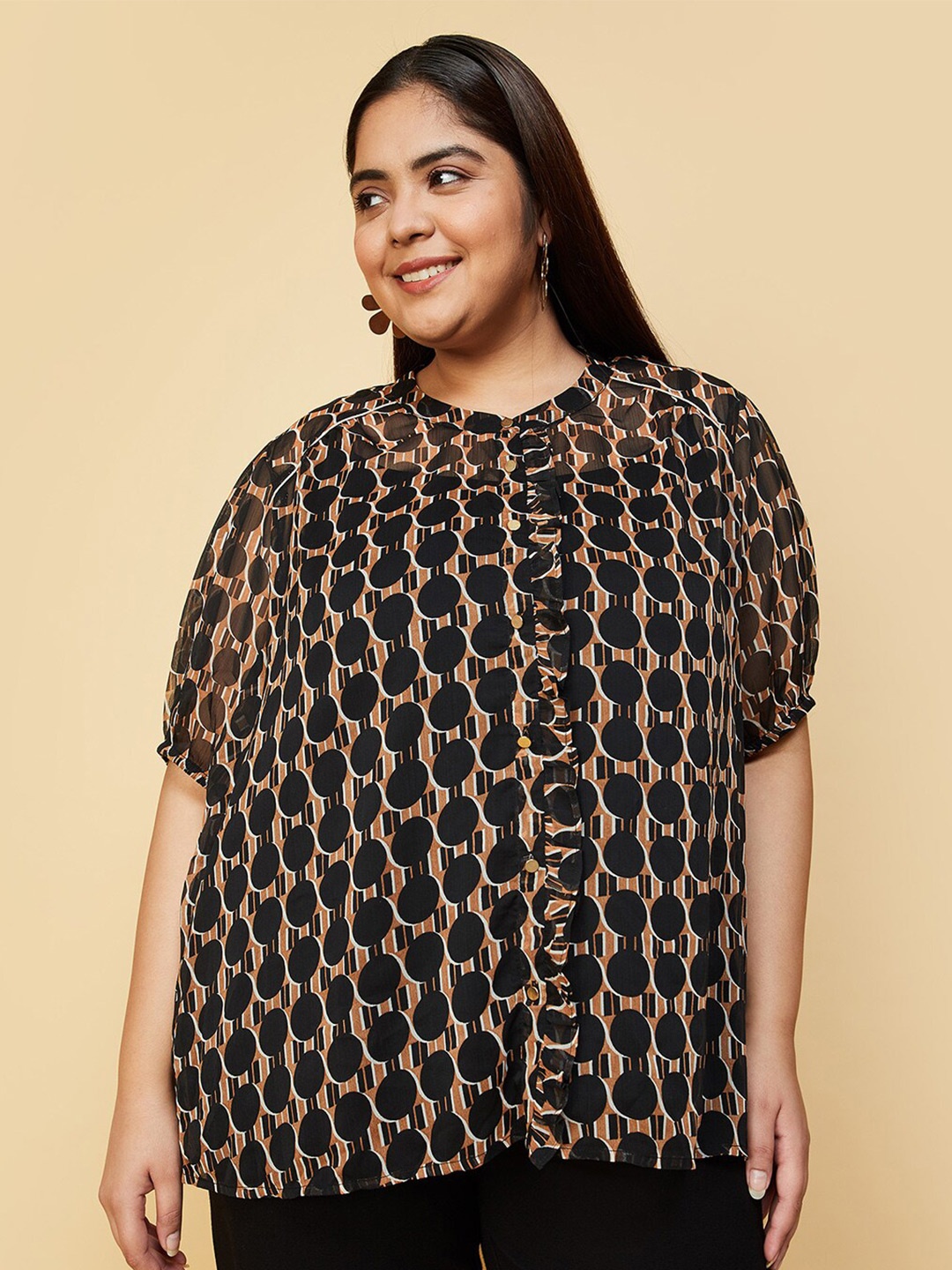 

max Plus Size Polka Dots Printed Top, Black