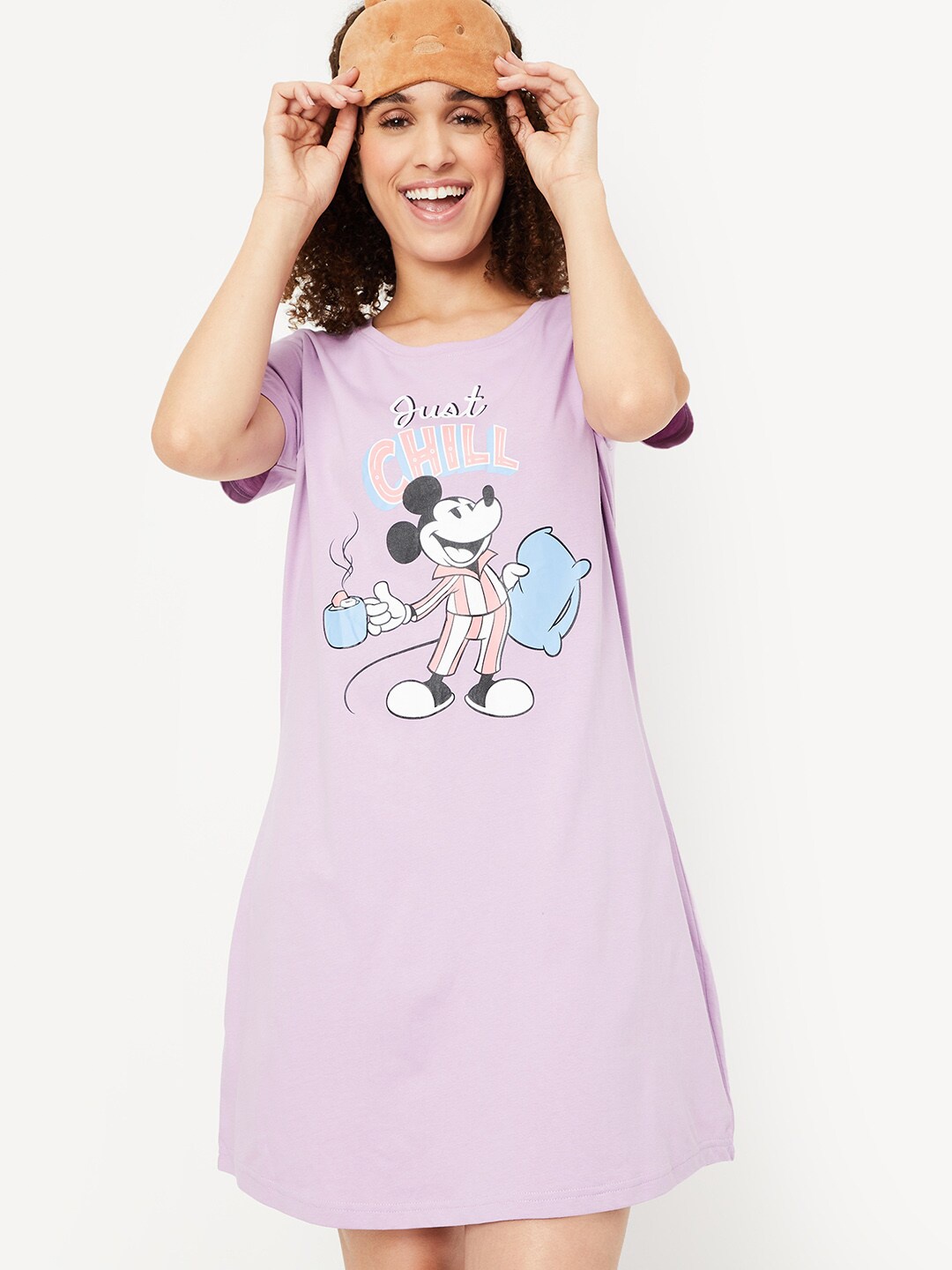 

max Mickey Mouse Printed Pure Cotton T-shirt Nightdress, Purple