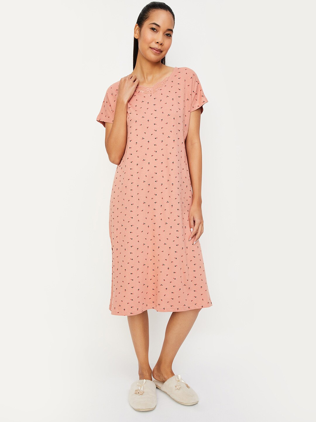

max Floral Printed Pure Cotton T-shirt Nightdress, Peach
