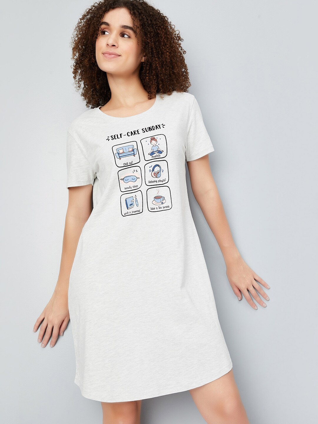 

max Graphic Printed T-shirt Nightdress, Grey