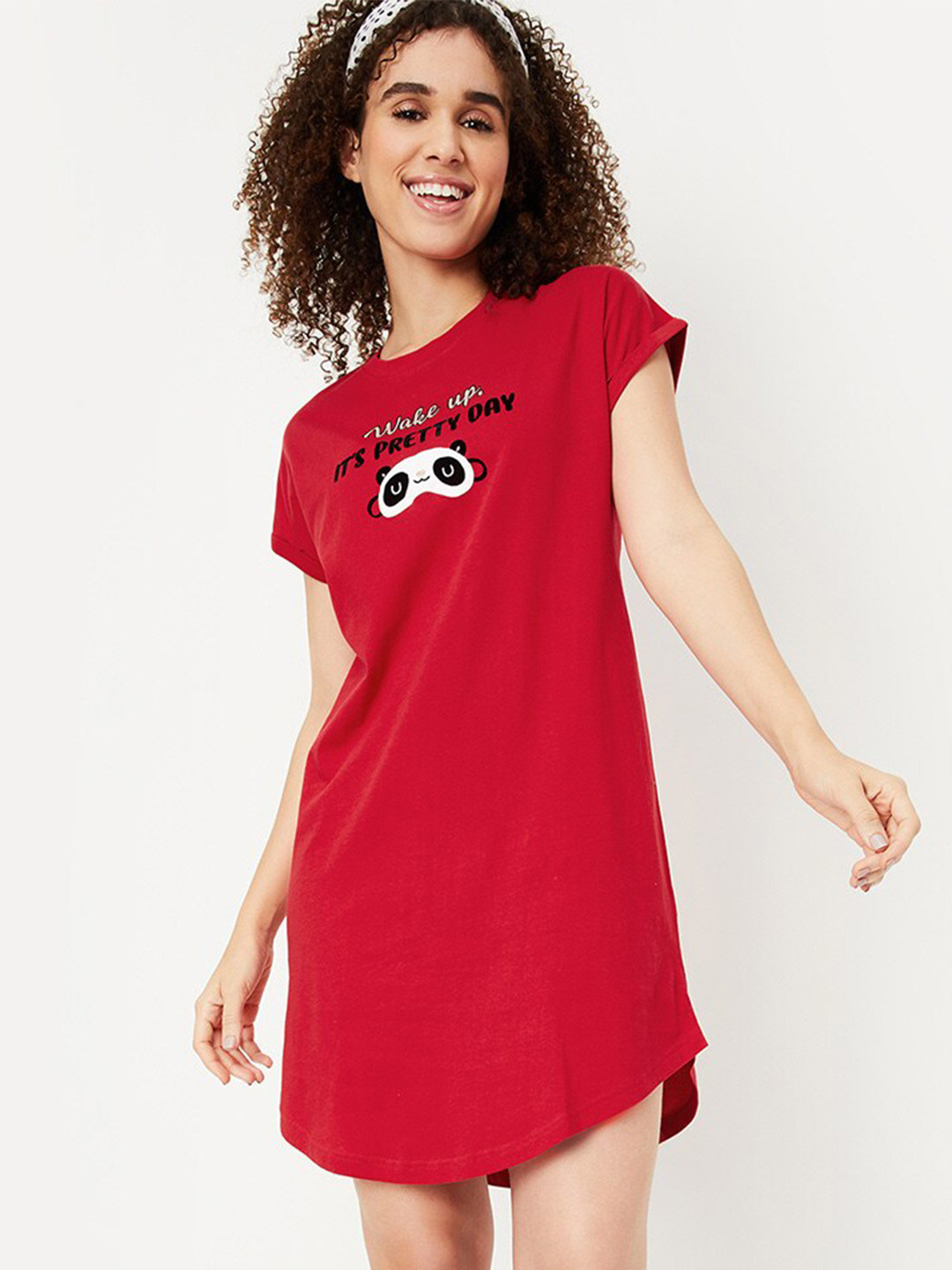 

max Graphic Printed Pure Cotton T-shirt Nightdress, Red
