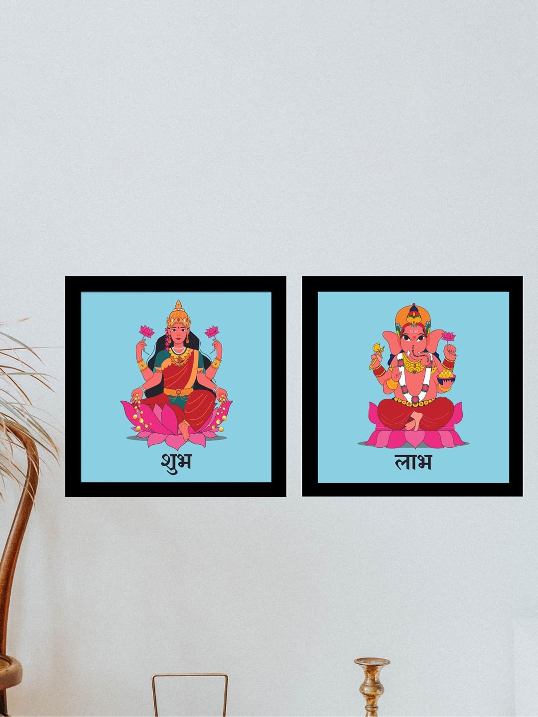 

Gathari 2 Pcs Blue & Pink Lakshmi Ganesh Wooden Frame Wall Arts