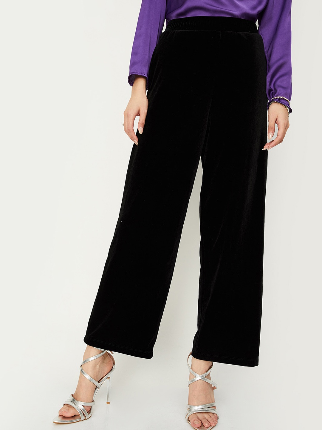 

max Women Mid-Rise Parallel Trousers, Black