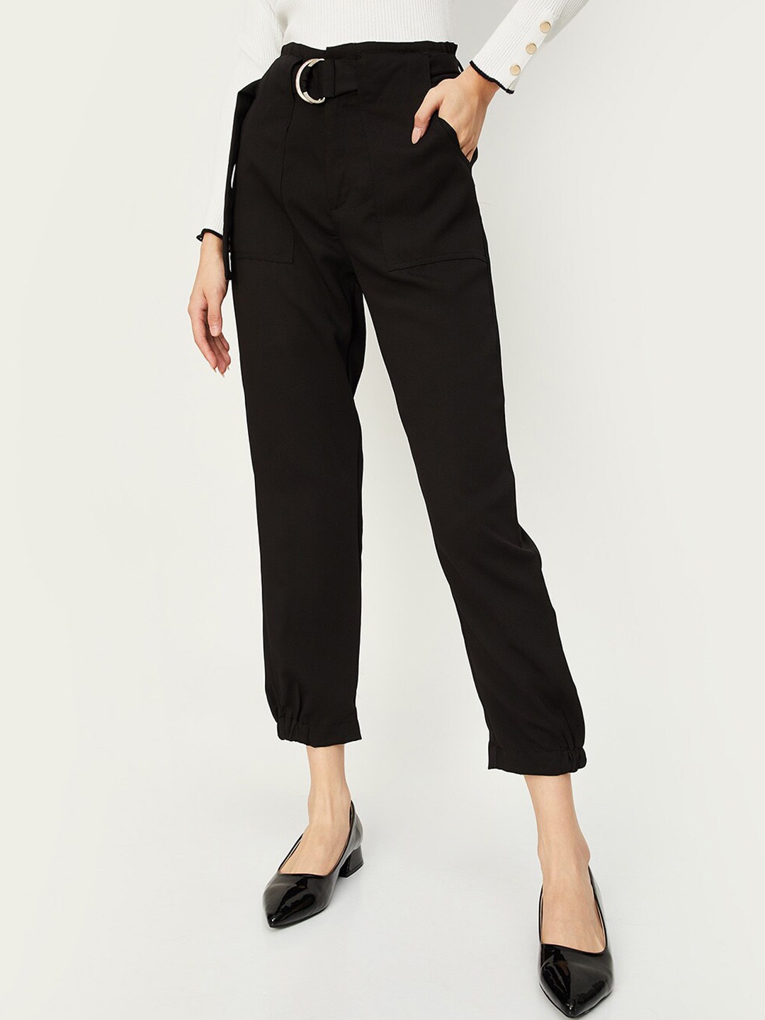 

max Women Mid-Rise Peg Trousers, Black