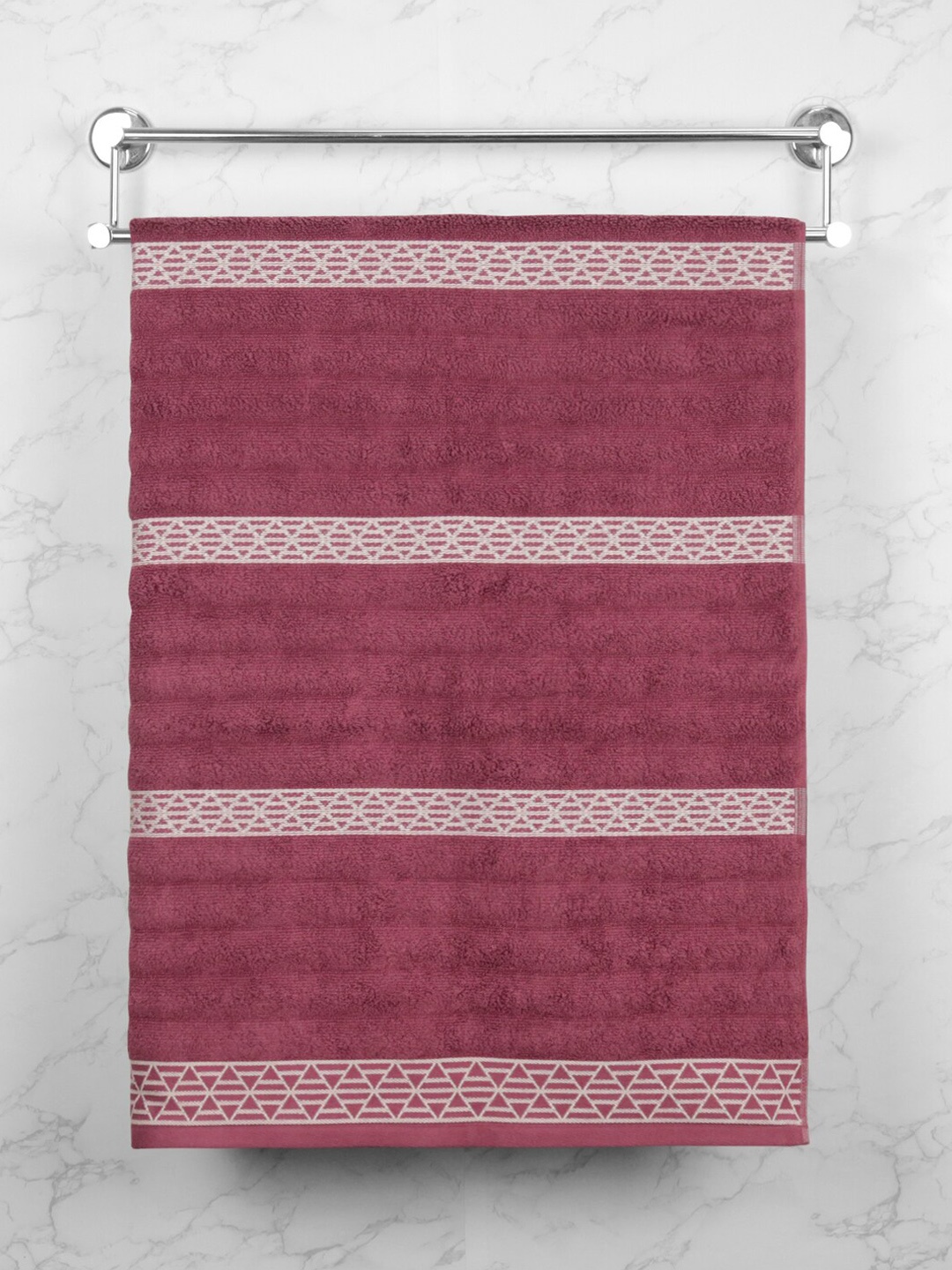 

MYTRIDENT Striped Cotton Bath Towel- 500 GSM, Maroon