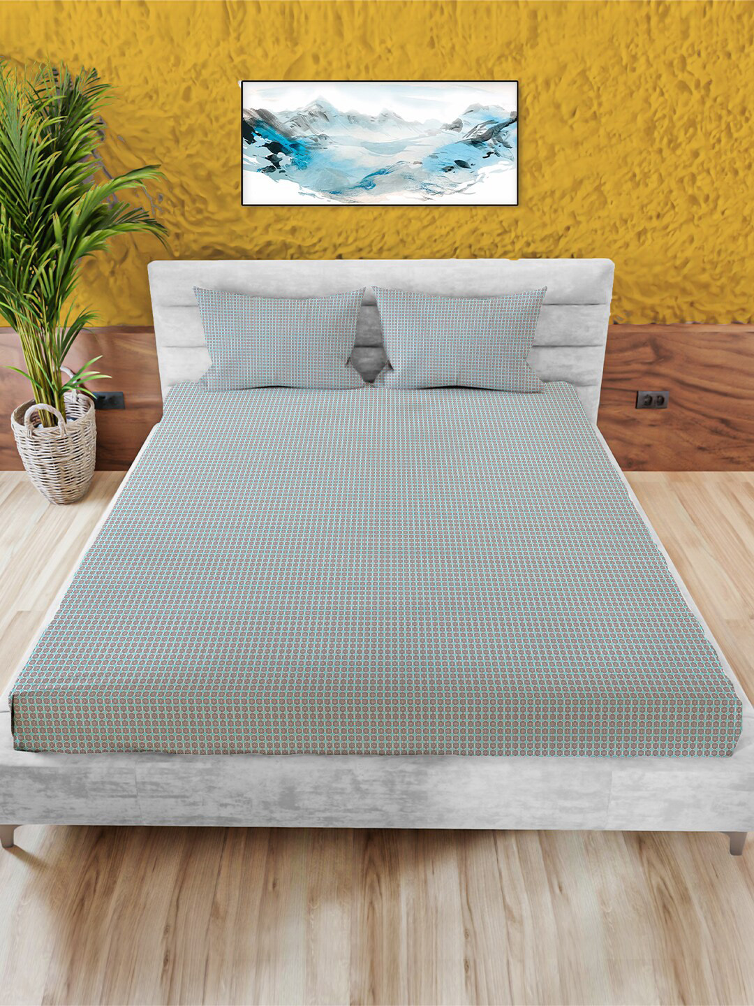 

MAYFAIR HOMES LONDON Green Striped Pure Cotton 180 TC King Bedsheet with 2 Pillow Covers