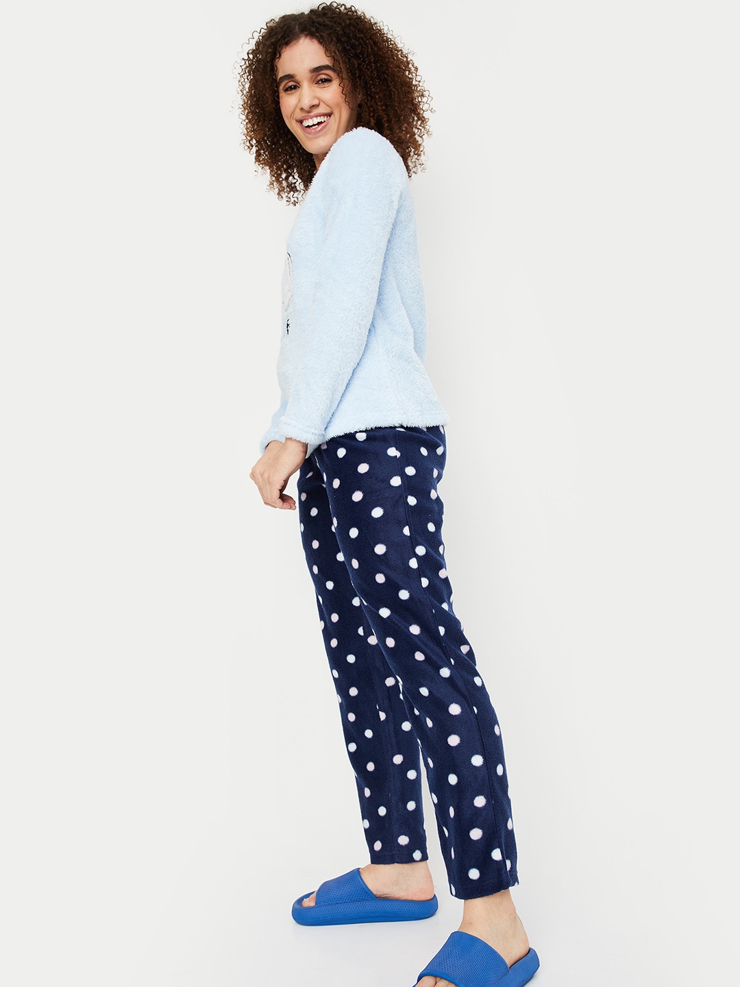 

max Typography Printed T-shirt With Lounge Pant, Blue