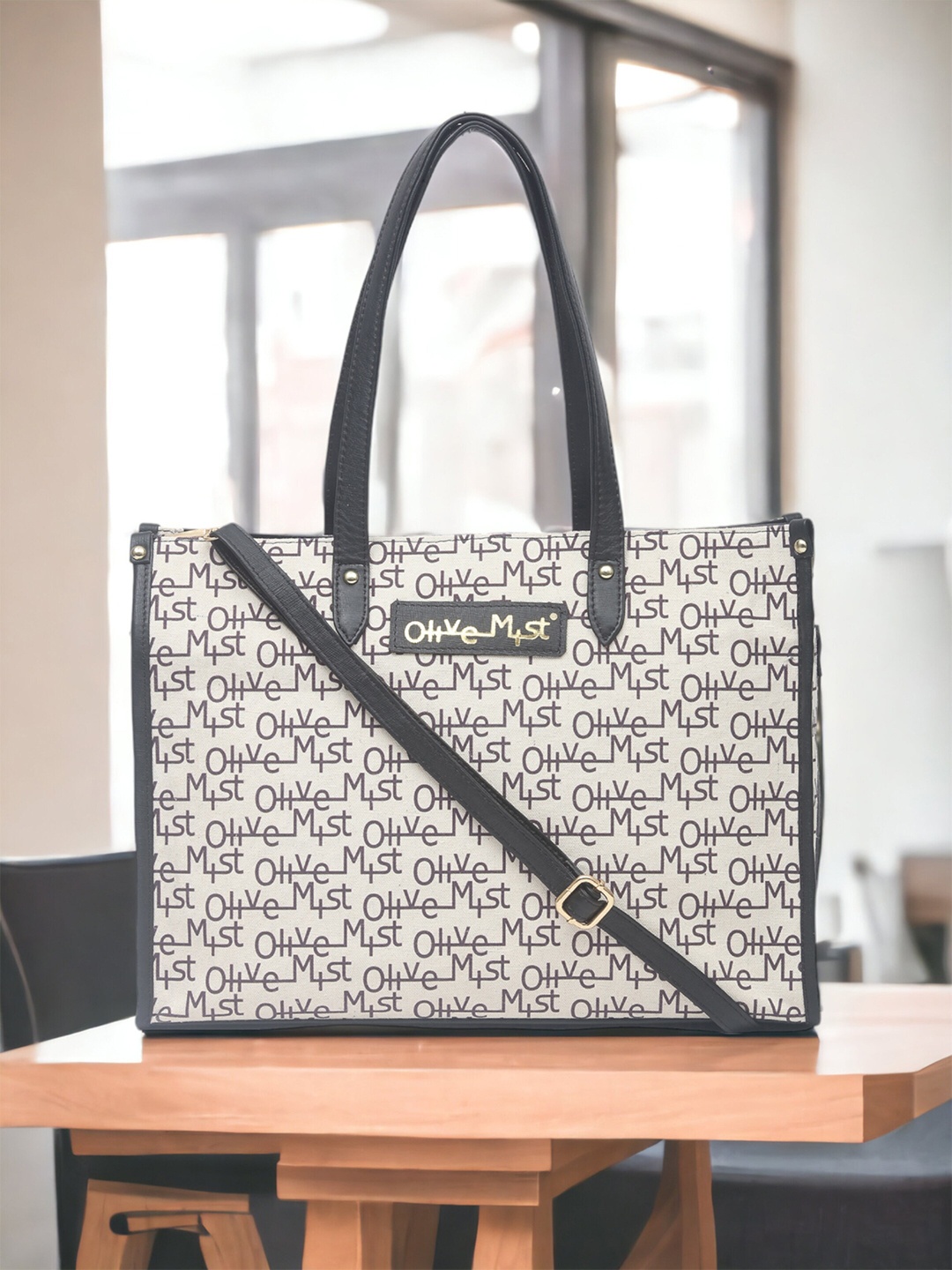

OLIVE MIST Printed Laptop Handheld Bag, Cream