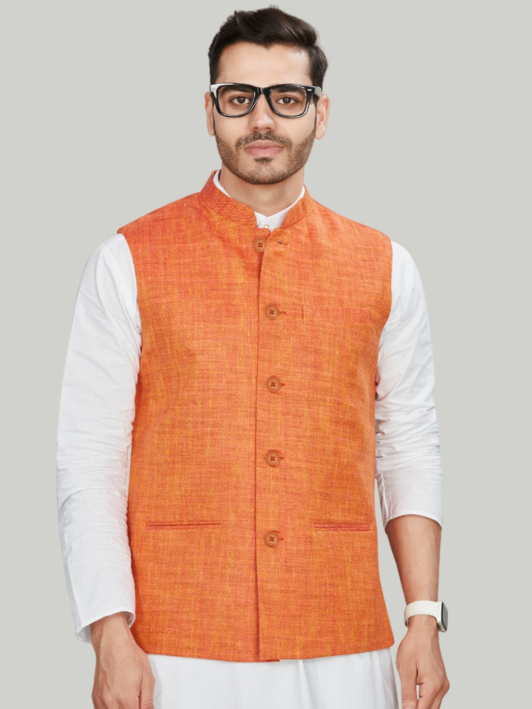

Authentics Mandarin Collar Nehru Jacket, Orange