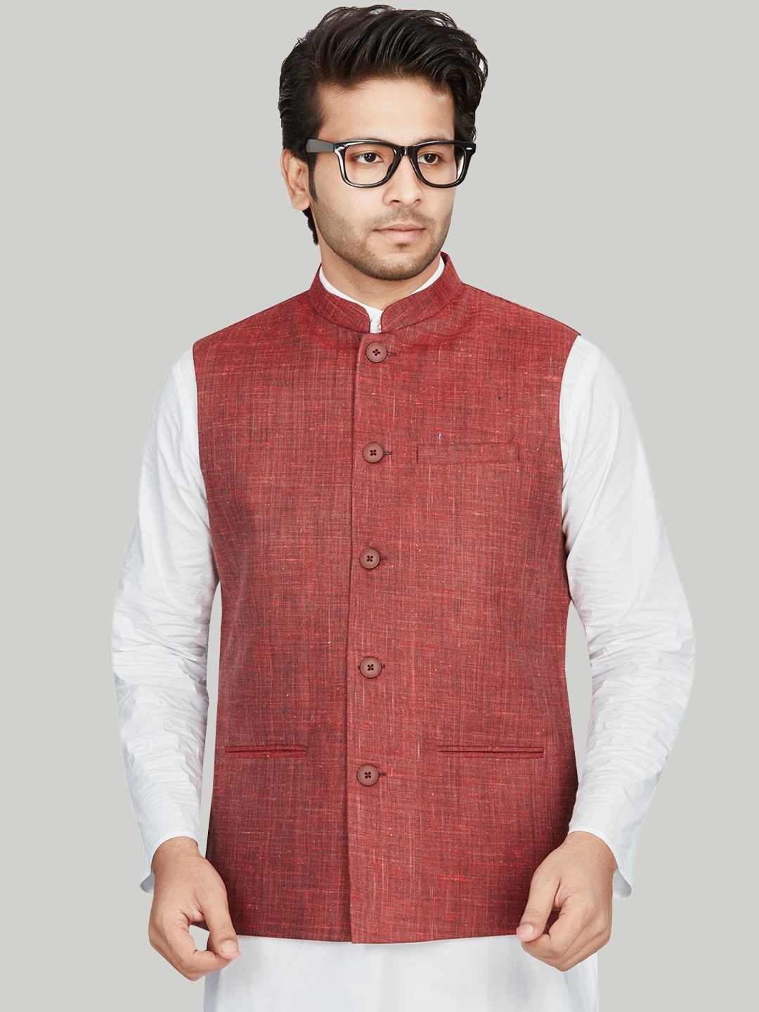 

Authentics Mandarin Collar Nehru Jacket, Maroon