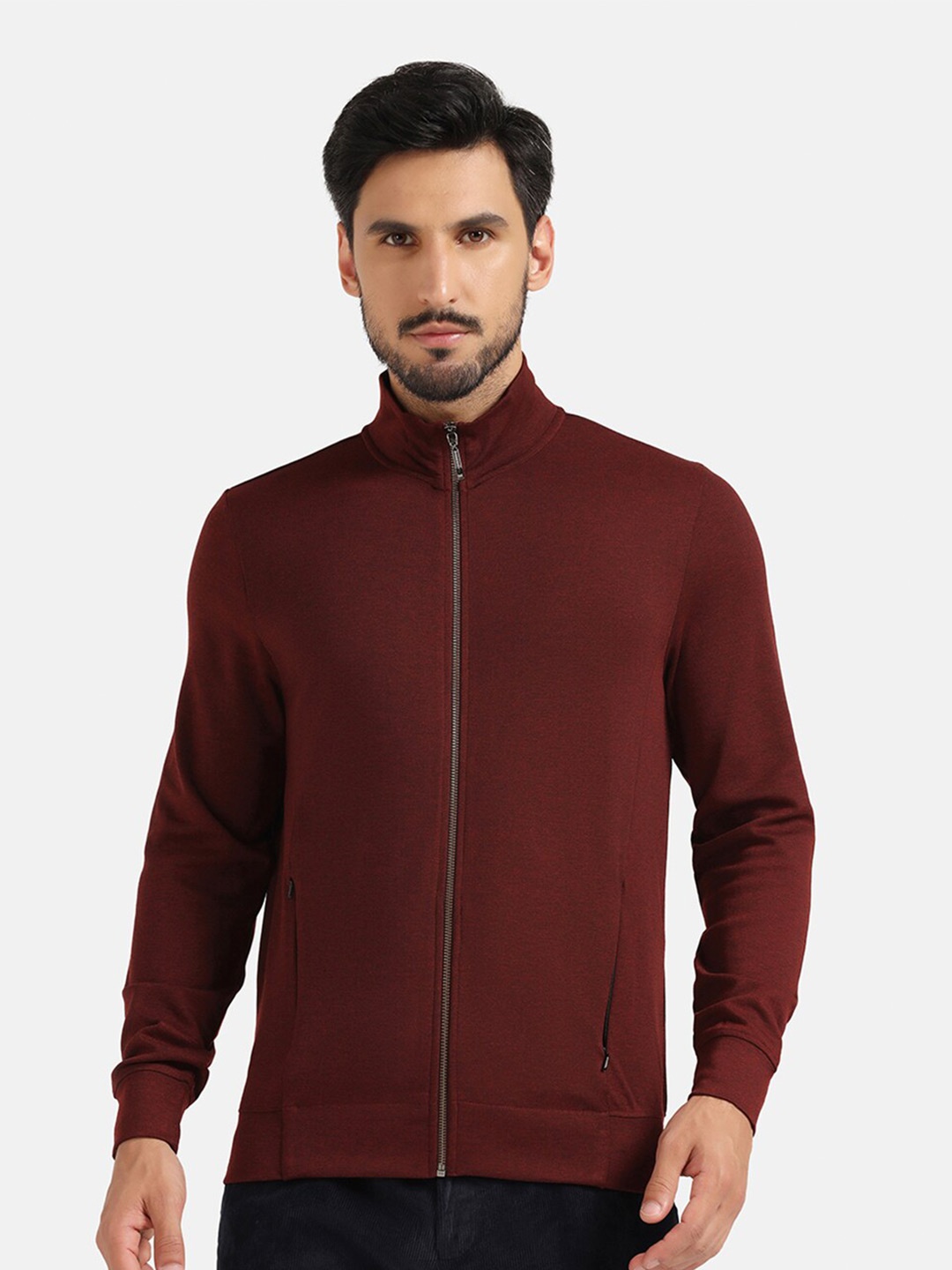 

Blackberrys Mock Collar Cotton Front Open Sweatshirt, Rust