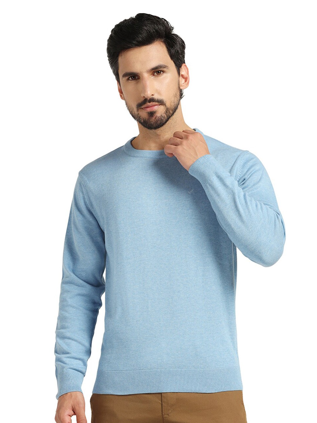 

Blackberrys Round Neck Cotton Pullover Sweater, Blue