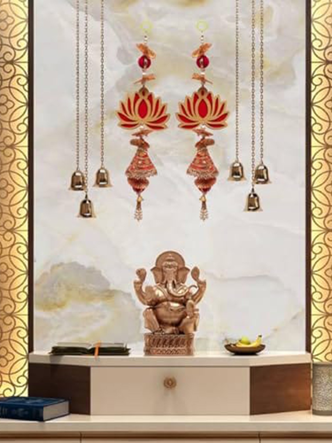 

Perpetual Red & Gold Toned Lotus Hangings Festive Decor