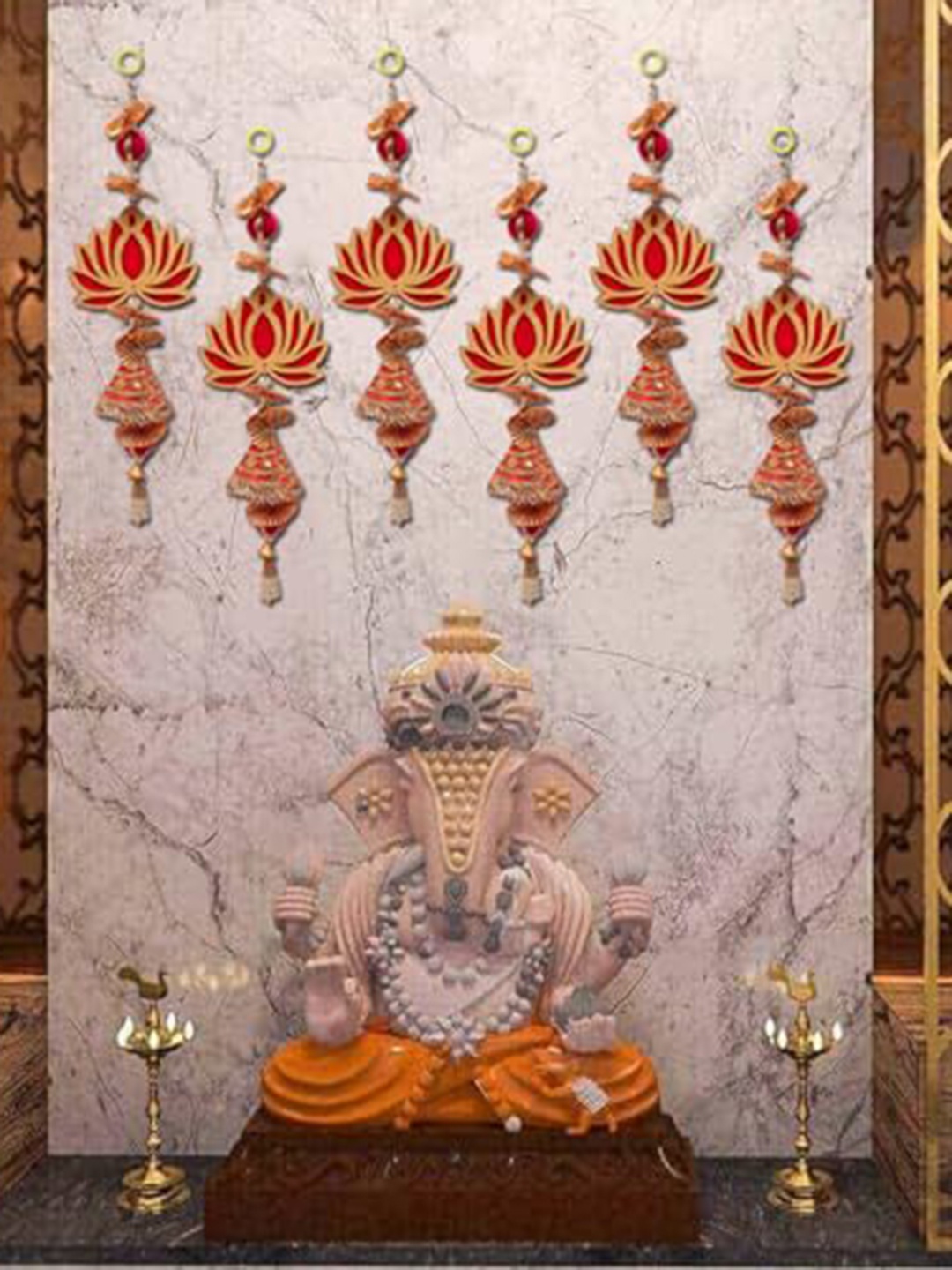

Perpetual Red & Gold Toned Lotus Wall Hangings Festive Decor