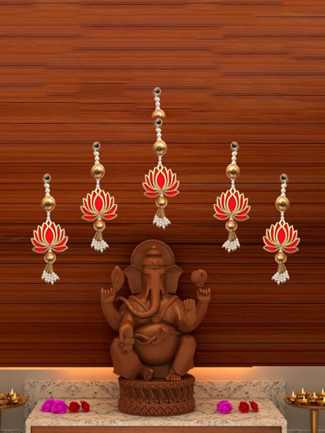 

Perpetual Red & Gold Toned Lotus Wall Hanging Latkan