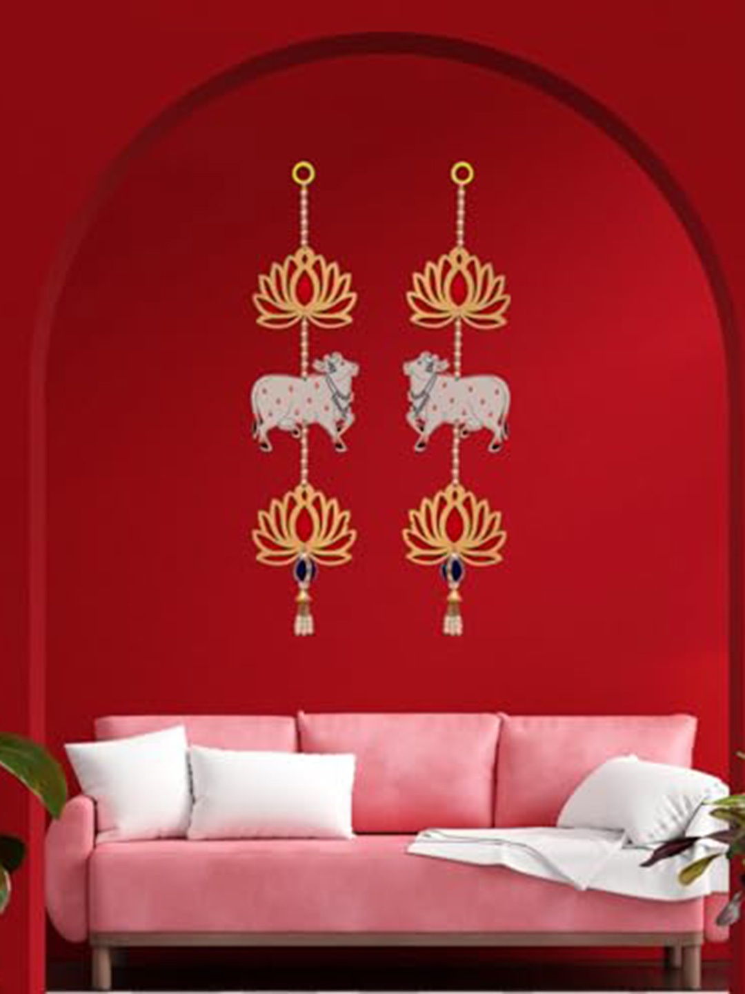 

Perpetual Red & Grey 2 Pieces Wooden Diwali Lotus Latkan