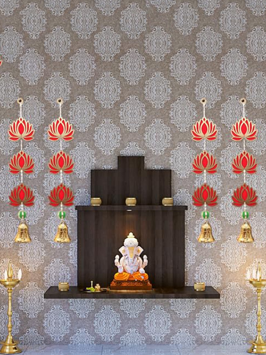 

Perpetual Red & Gold Toned Lotus Wall Hanging Latkan