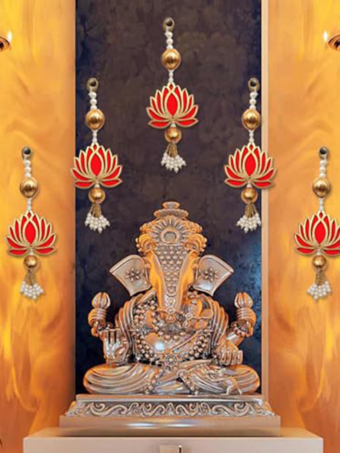 

Perpetual Red & Gold Toned Lotus Wall Hanging Latkan