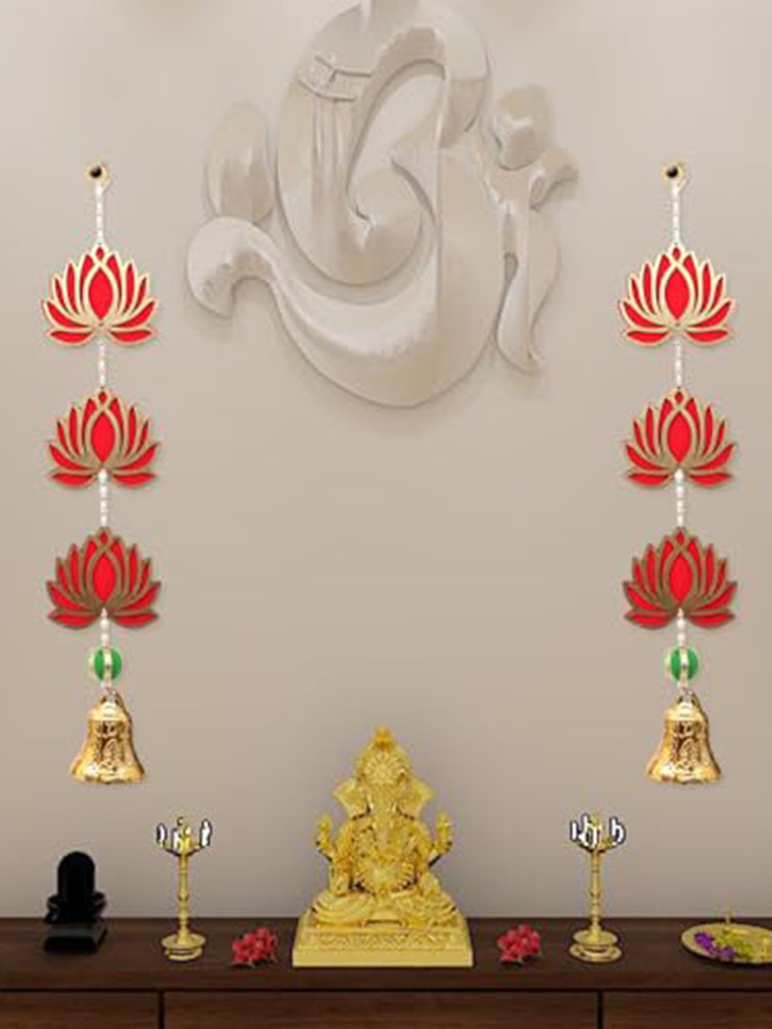 

Perpetual Gold Toned & Red Lotus Wall Hanging Latkan