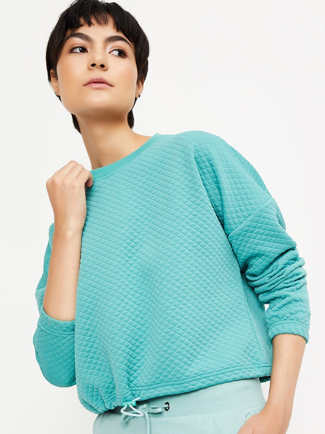 

max Self Design Round Neck Long Sleeve Cotton Pullover Sweatshirt, Blue