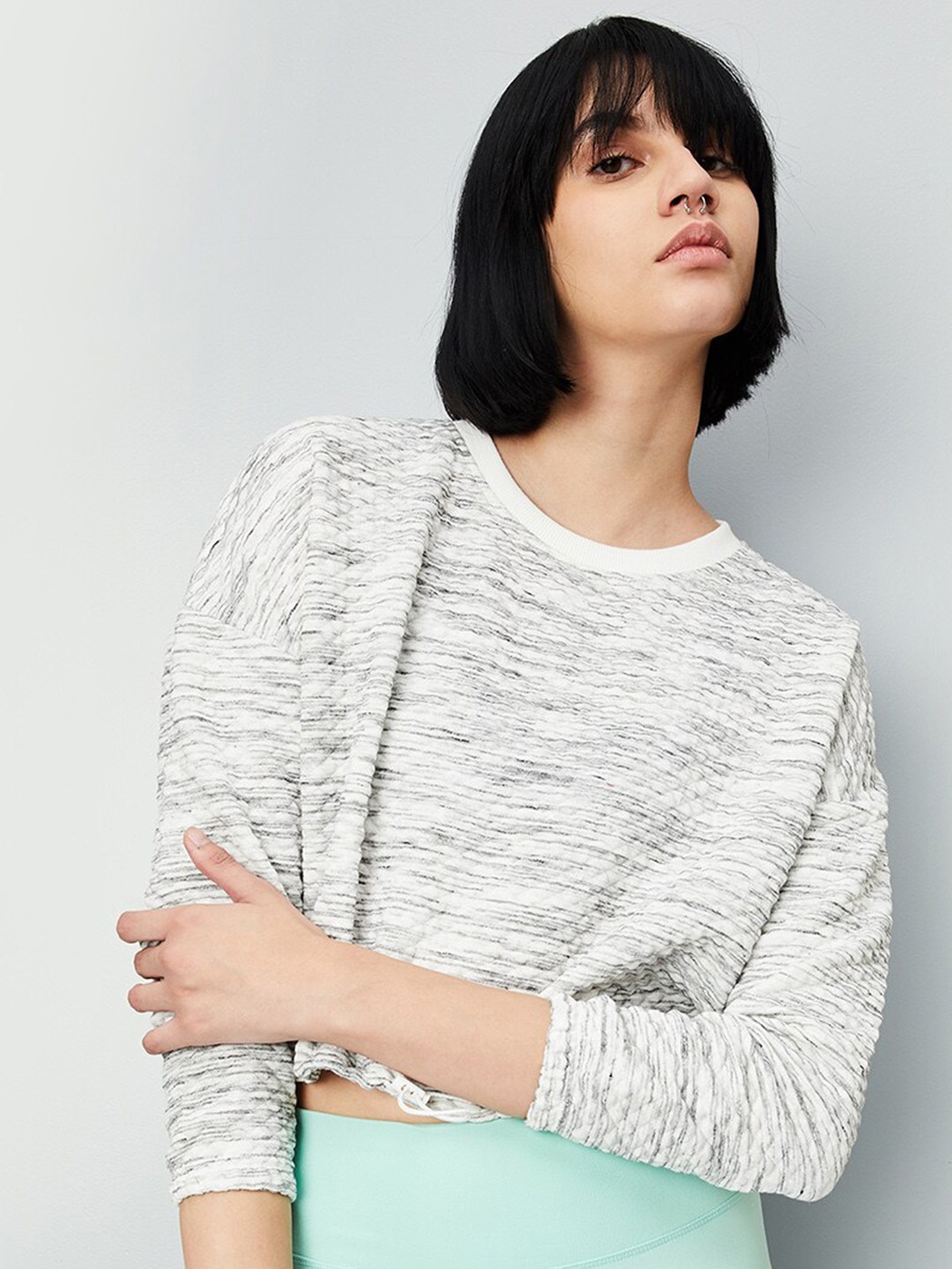 

max Self Design Cotton Pullover, White