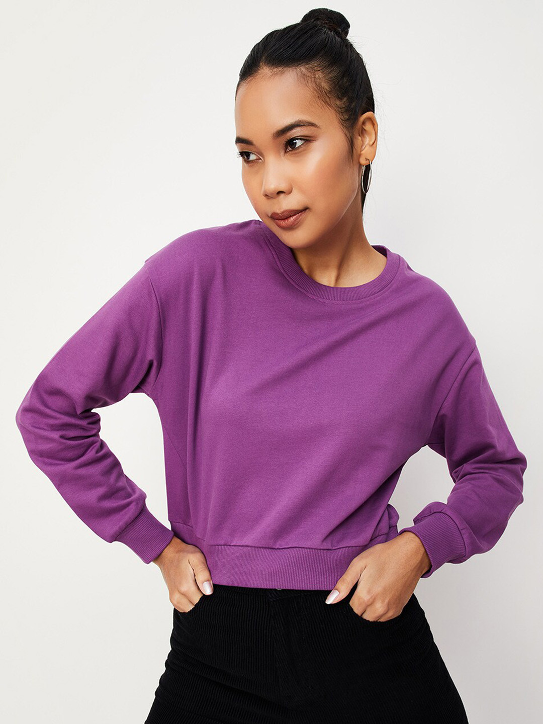 

max Cotton Cropped Pullover Sweatshirt, Purple