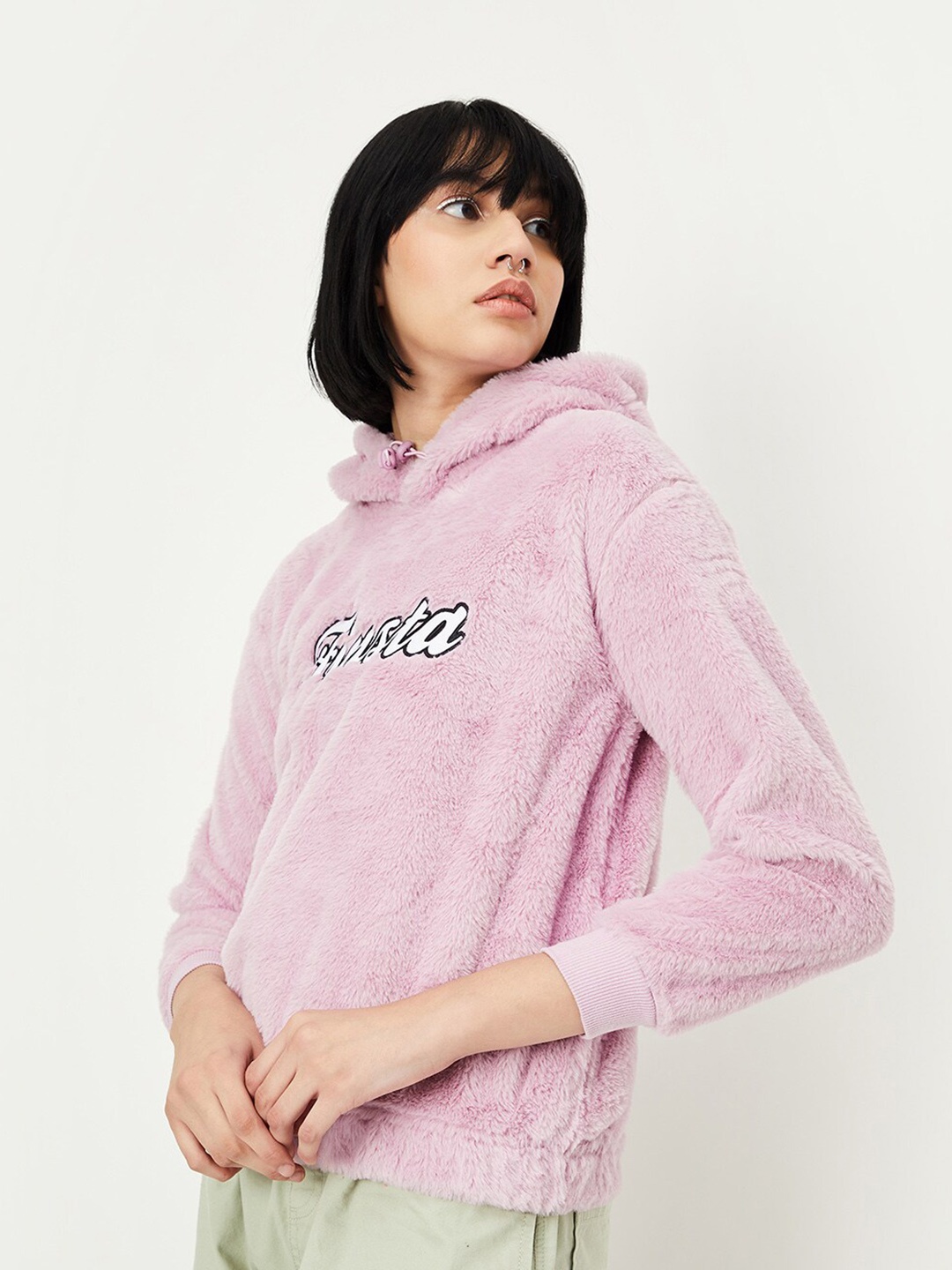 

max Hooded Applique Detail Pullover, Purple
