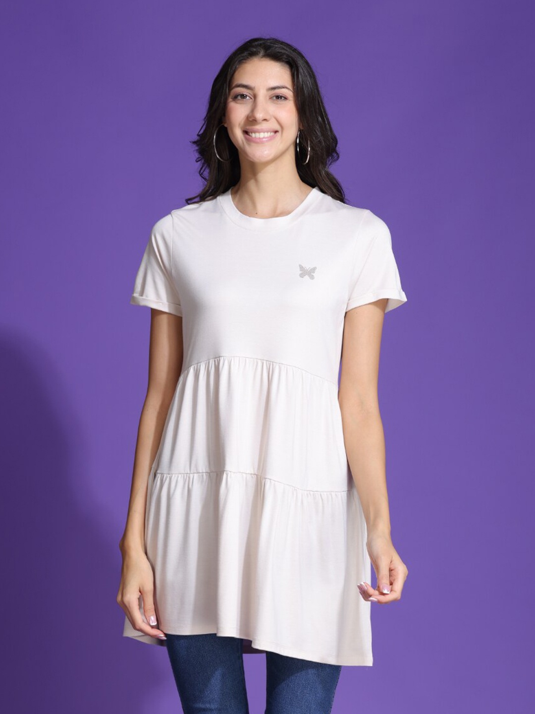 

TITTLI Round Neck Short Sleeves Tunic, Cream